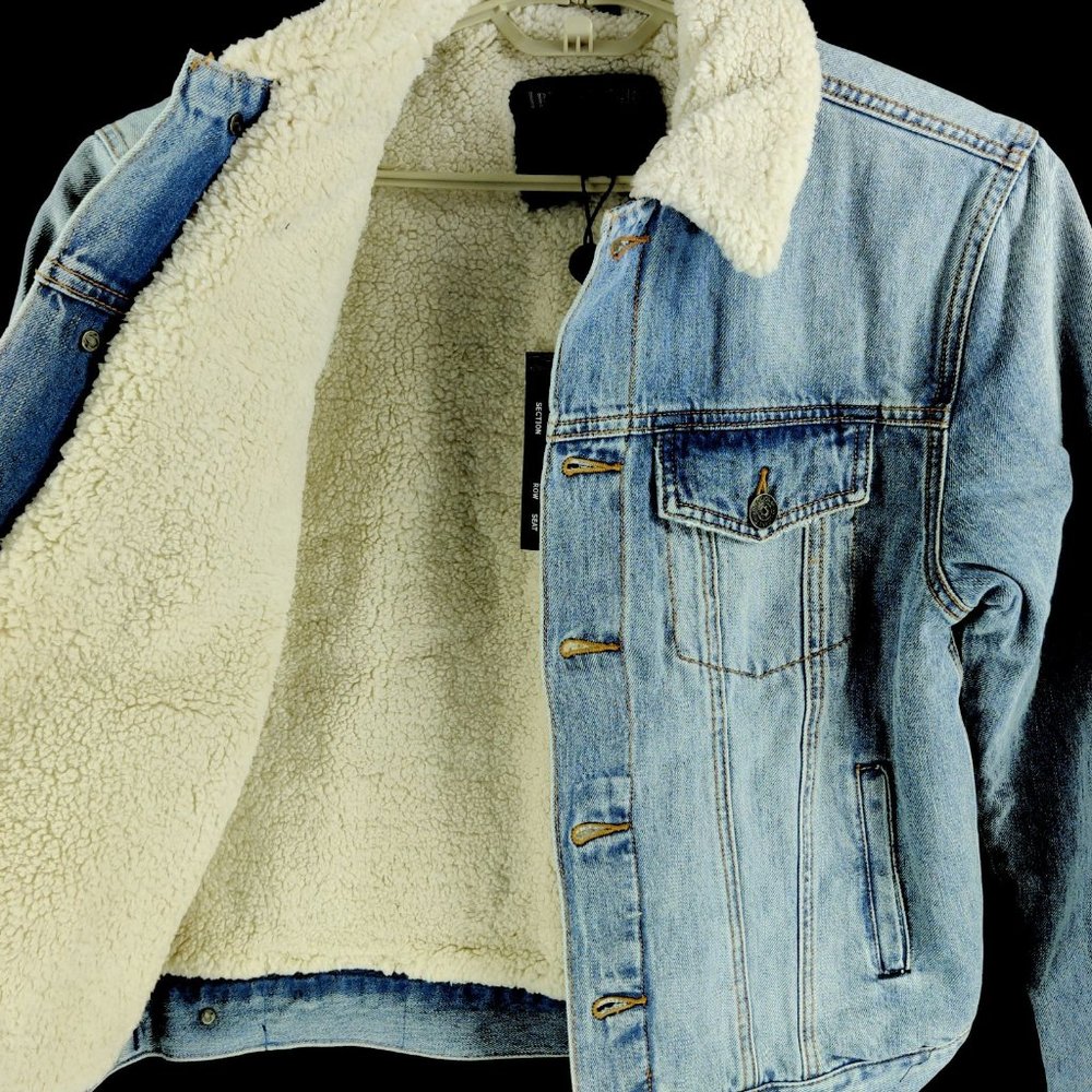 True Religion Faux Shearling Sherpa Denim Trucker Jacket - Picture 9 of 11